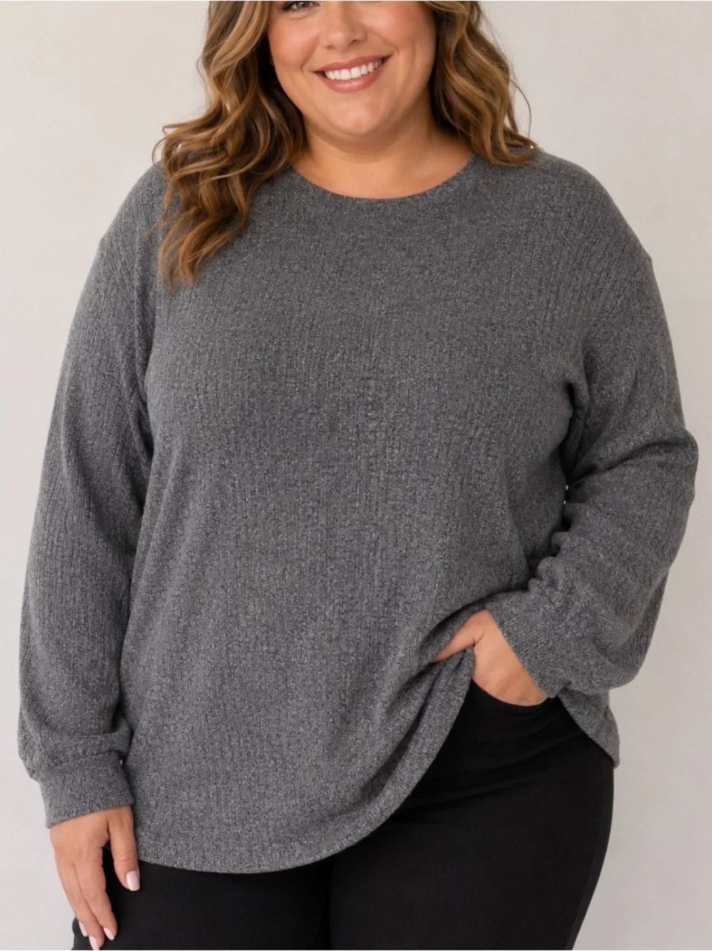 Naturalife Crewneck Sweater - Gray breathable knit textured SZ XL